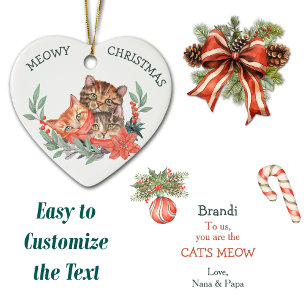 Meowy Christmas Cute Kitten Wreath Kids Ceramic Tree Decoration
