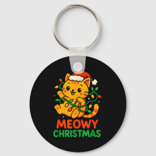 Meowy Christmas Cute Orange Tabby Cat Key Ring