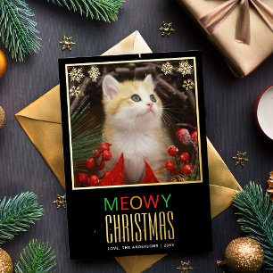 Meowy Christmas Cute Pet Cat Photo & Snowflakes Foil Holiday Card