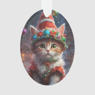 Meowy Christmas Elf Kitten Ornament
