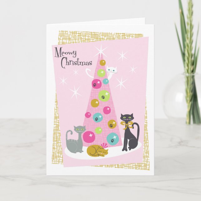 "Meowy Christmas" Folded Christmas Card (Front)