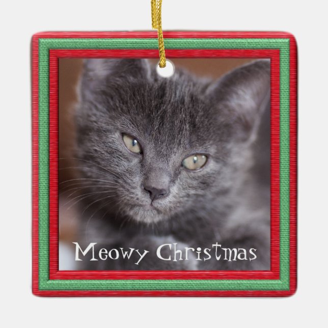 Meowy Christmas Frame Customisable Kitty Ceramic Ornament (Front)