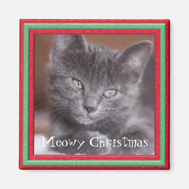 Meowy Christmas Frame Customisable Kitty Magnet (Front)