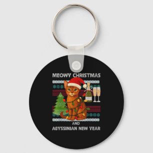 Meowy Christmas Funny Abyssinian Cat Santa Hat Ugl Key Ring