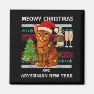 Meowy Christmas Funny Abyssinian Cat Santa Hat Ugl Magnet