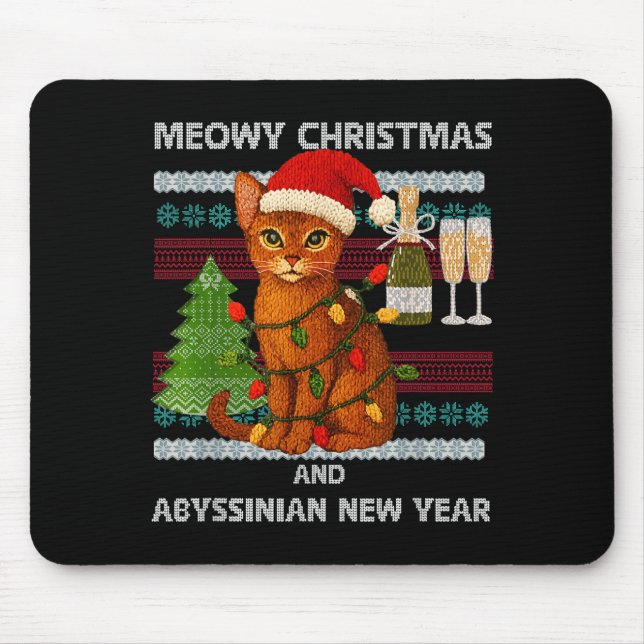 Meowy Christmas Funny Abyssinian Cat Santa Hat Ugl Mouse Mat (Front)