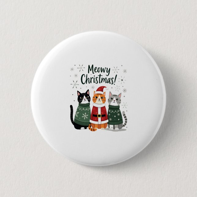 Meowy Christmas Funny Cat Christmas Holiday Xmas S 6 Cm Round Badge (Front)
