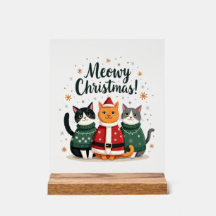 Meowy Christmas Funny Cat Christmas Holiday Xmas S Acrylic Sign