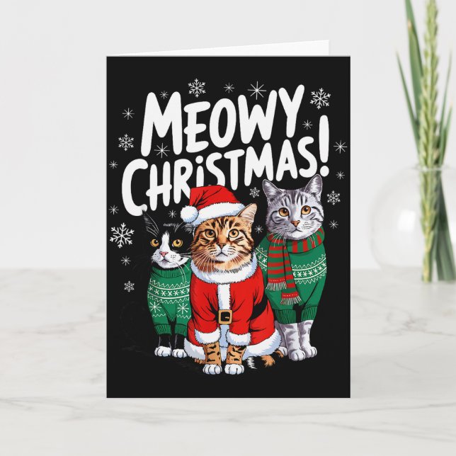 Meowy Christmas Funny Cat Christmas Holiday Xmas S Card (Front)
