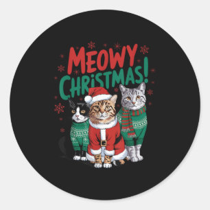Meowy Christmas Funny Cat Christmas Holiday Xmas S Classic Round Sticker