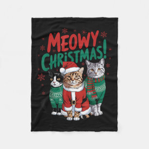 Meowy Christmas Funny Cat Christmas Holiday Xmas S Fleece Blanket