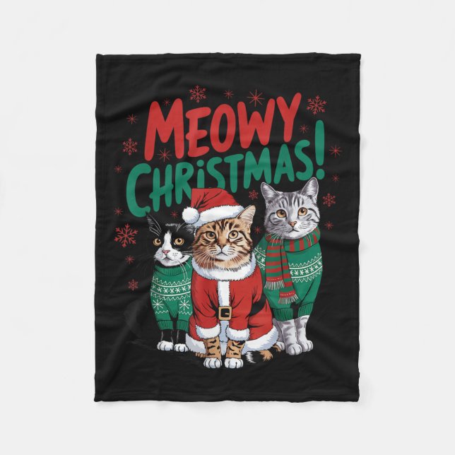 Meowy Christmas Funny Cat Christmas Holiday Xmas S Fleece Blanket (Front)