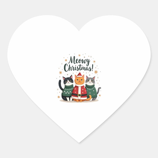 Meowy Christmas Funny Cat Christmas Holiday Xmas S Heart Sticker (Front)