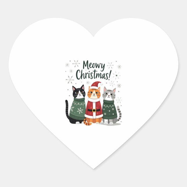 Meowy Christmas Funny Cat Christmas Holiday Xmas S Heart Sticker (Front)