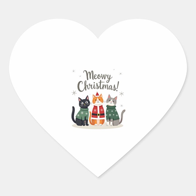 Meowy Christmas Funny Cat Christmas Holiday Xmas S Heart Sticker (Front)