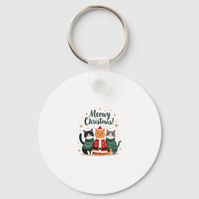 Meowy Christmas Funny Cat Christmas Holiday Xmas S Key Ring (Front)