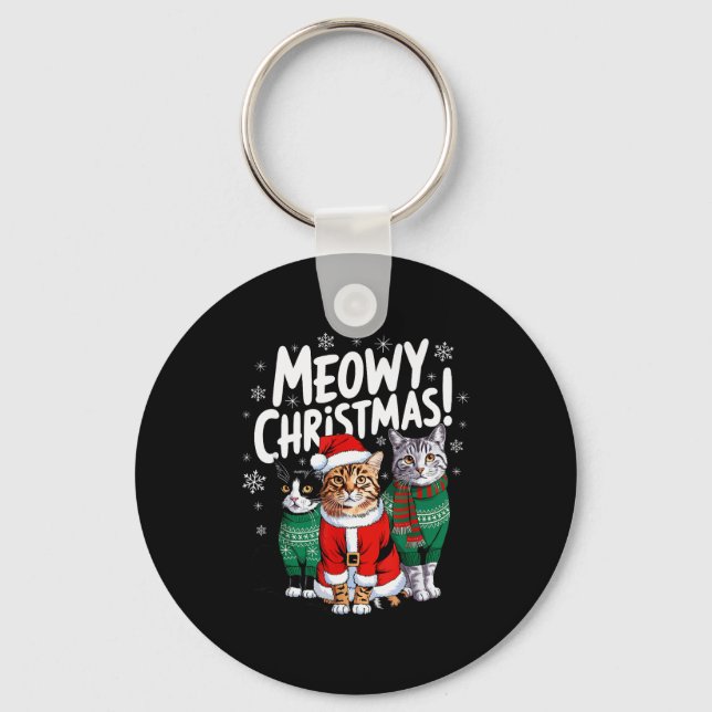 Meowy Christmas Funny Cat Christmas Holiday Xmas S Key Ring (Front)