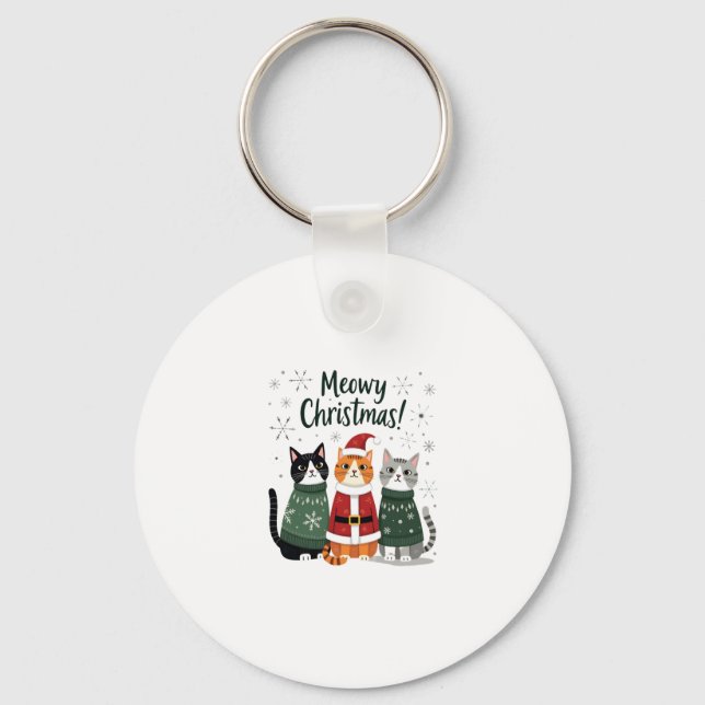 Meowy Christmas Funny Cat Christmas Holiday Xmas S Key Ring (Front)