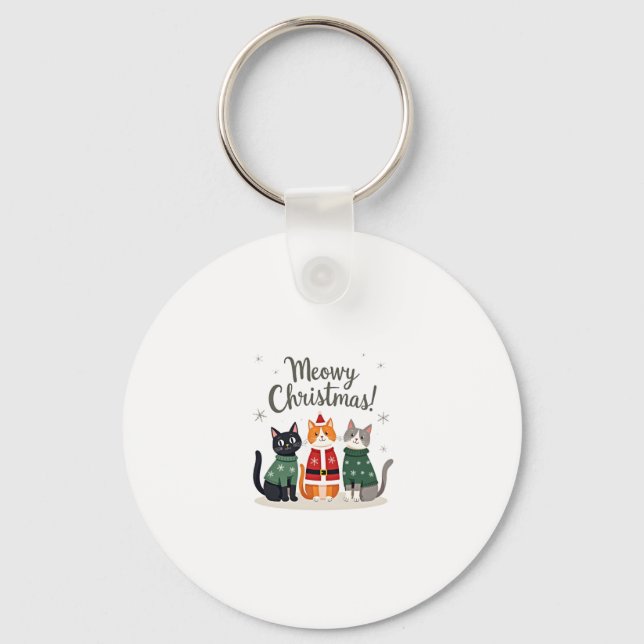 Meowy Christmas Funny Cat Christmas Holiday Xmas S Key Ring (Front)