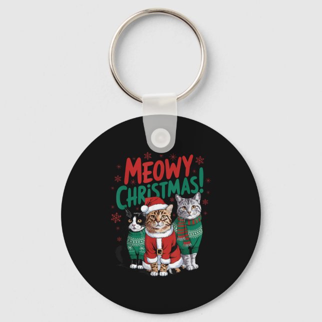 Meowy Christmas Funny Cat Christmas Holiday Xmas S Key Ring (Front)
