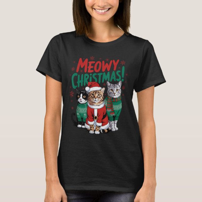 Meowy Christmas Funny Cat Christmas Holiday Xmas S T-Shirt (Front)