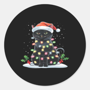 Meowy Christmas Funny Cat Christmas Tree Santa Hat Classic Round Sticker