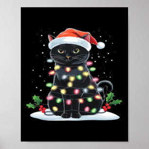 Meowy Christmas Funny Cat Christmas Tree Santa Hat Poster