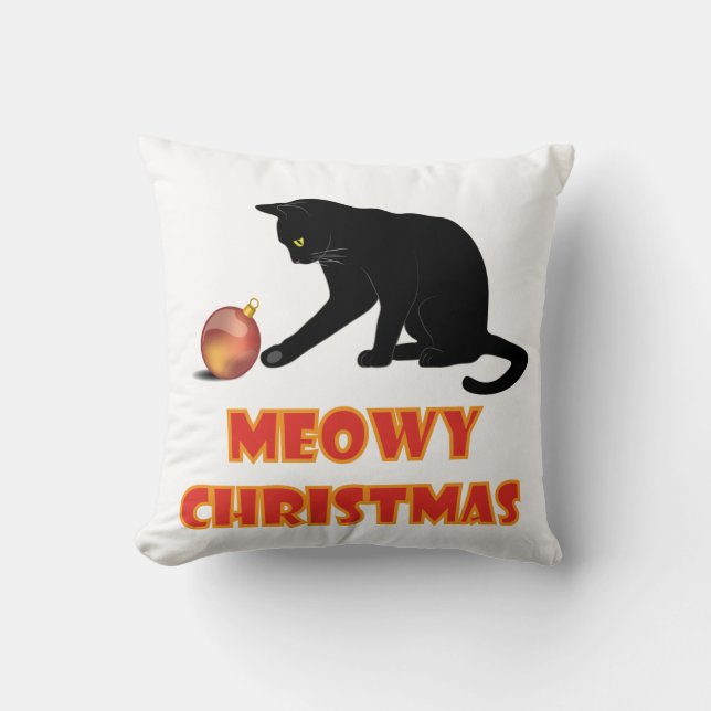Meowy Christmas Funny Cat Cushion (Front)