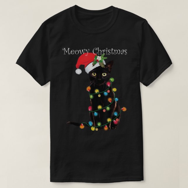 Meowy Christmas Funny Cat Design T-Shirt (Design Front)