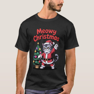 Meowy Christmas Funny Cat Funny Holiday Funny Cat T-Shirt