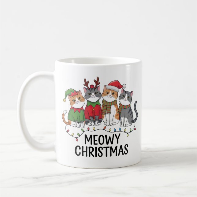 Meowy Christmas Funny Cat Holiday Mug for Cat Love (Left)