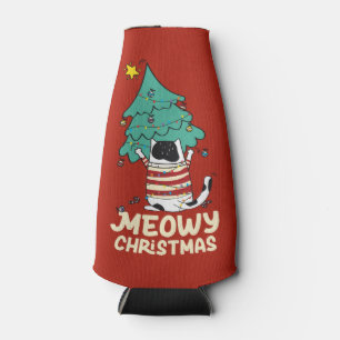 Meowy Christmas Funny Cat Lover Bottle Cooler