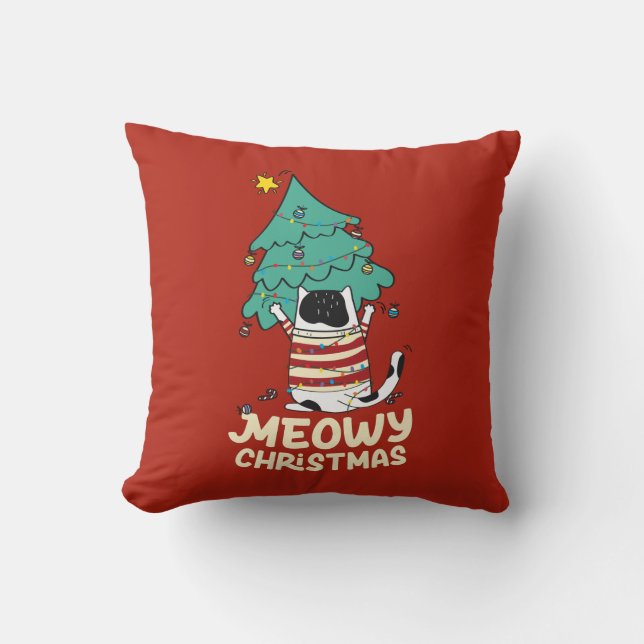 Meowy Christmas Funny Cat Lover  Cushion (Front)