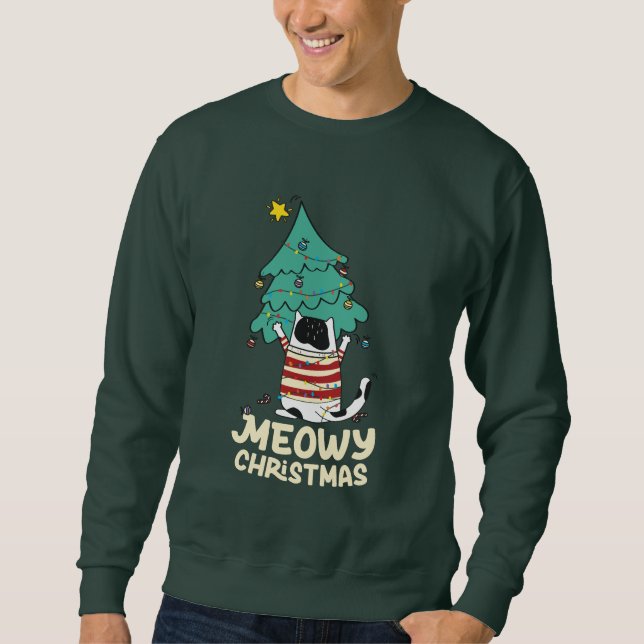 Meowy Christmas Funny Cat Lover  Sweatshirt (Front)