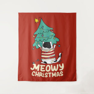 Meowy Christmas Funny Cat Lover Tapestry