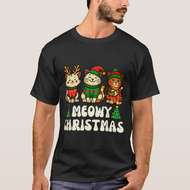 Meowy Christmas Funny Cat Xmas Kitten Cat Lover Me T-Shirt (Front)