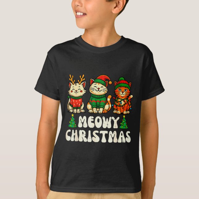 Meowy Christmas Funny Cat Xmas Kitten Cat Lover Me T-Shirt (Front)