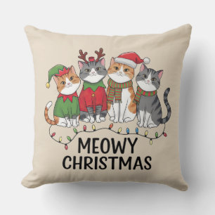 Meowy Christmas Funny Cats - Cute Holiday Cushion
