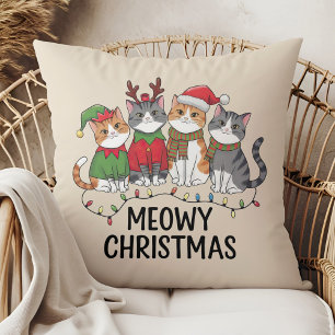 Meowy Christmas Funny Cats - Cute Holiday  Cushion