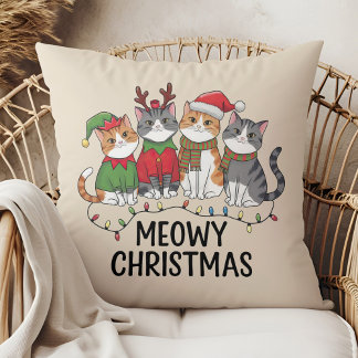 Meowy Christmas Funny Cats - Cute Holiday  Cushion