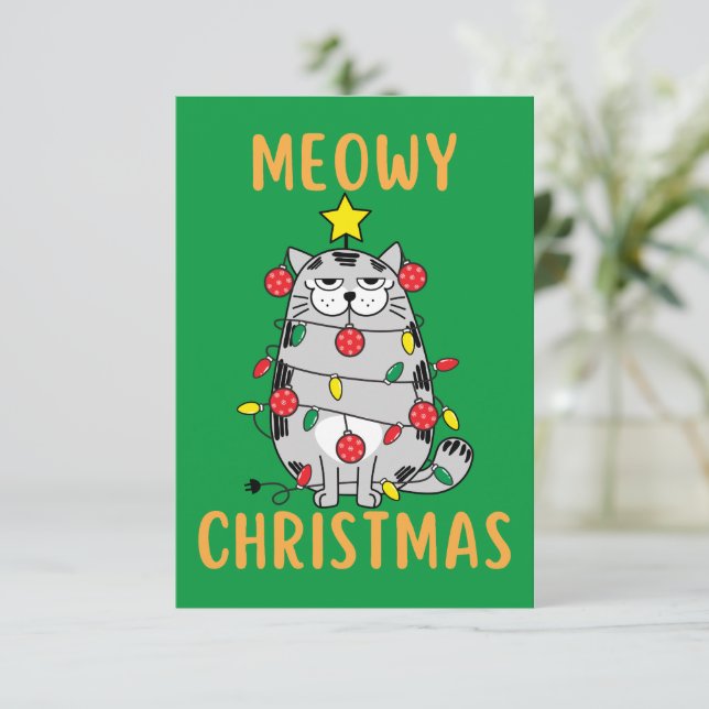 Meowy Christmas Funny Christmas Card (Standing Front)