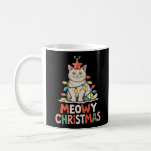 Meowy Christmas Funny Cute Cat Xmas Lights Holiday Coffee Mug