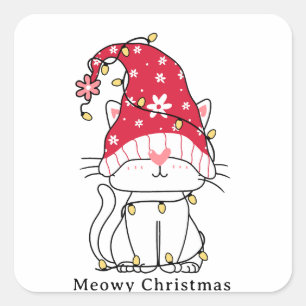 Meowy Christmas Funny Cute Christmas Cat Square Sticker