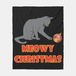 Meowy Christmas Funny Gray Cat Fleece Blanket