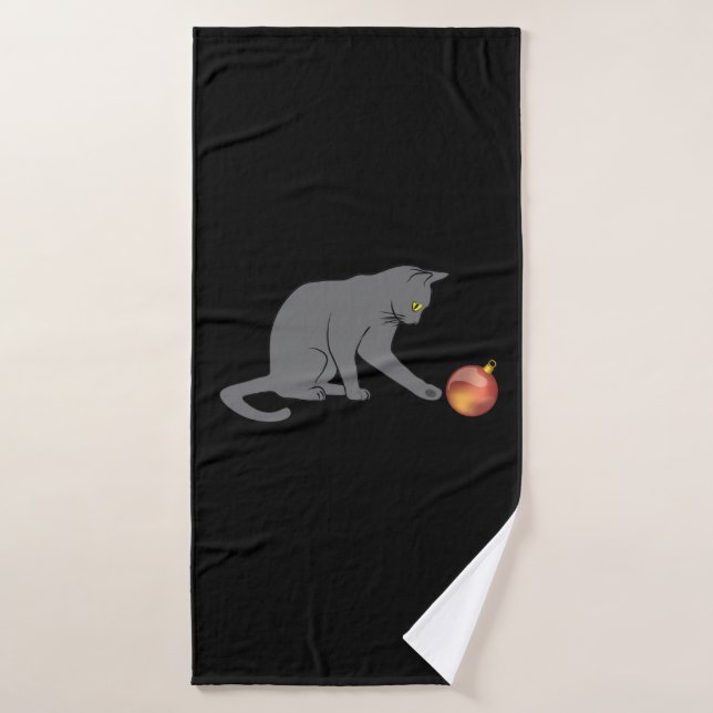 Meowy Christmas Funny Grey Cat Bath Towel (Bath Towel)