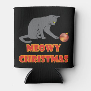 Meowy Christmas Funny Grey Cat Can Cooler