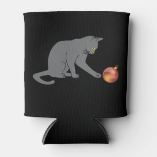 Meowy Christmas Funny Grey Cat Can Cooler