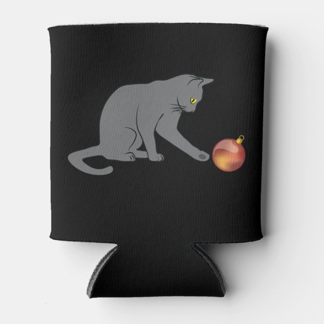 Meowy Christmas Funny Grey Cat Can Cooler (Front)