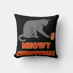 Meowy Christmas Funny Grey Cat Cushion