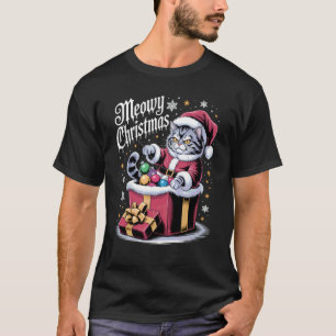 Meowy Christmas Funny Holiday Cat Pun T-Shirt